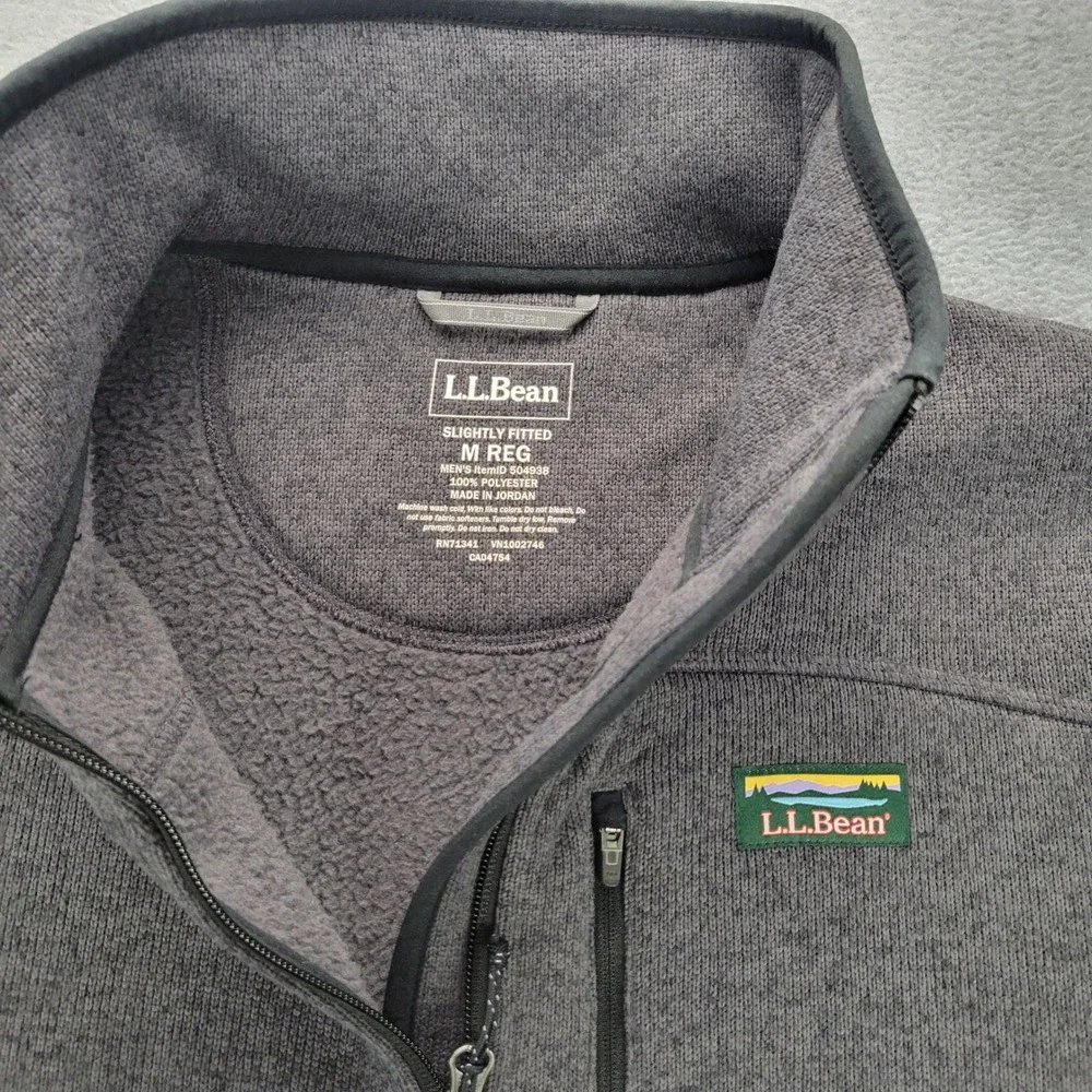L.L. Bean Sweater Fleece Full-Zip Jacket Mens Medium Gray Marled‎ 504938 Pocket